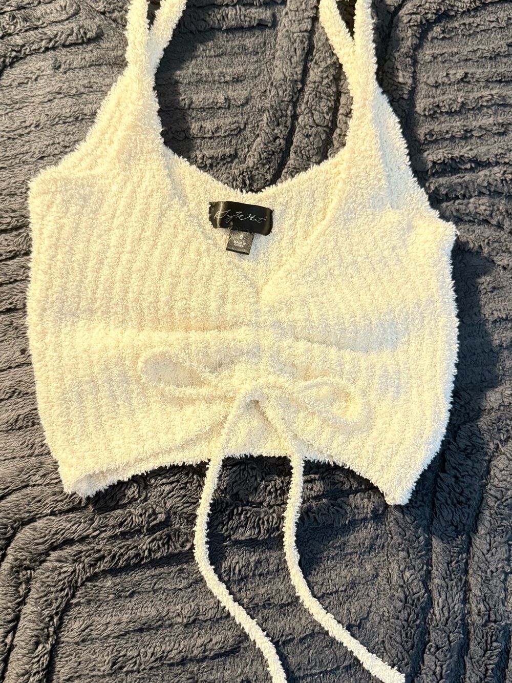 Say What? Cream Tie-Front Textured Crop Tank